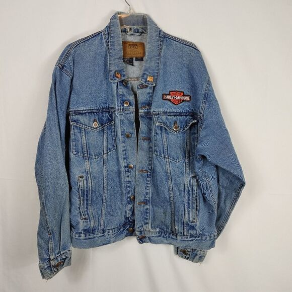 Route 66 Other - Harley Davidson Patch & Pins Route 66 Casual Denim Trucker Jacket Size Large.Ar